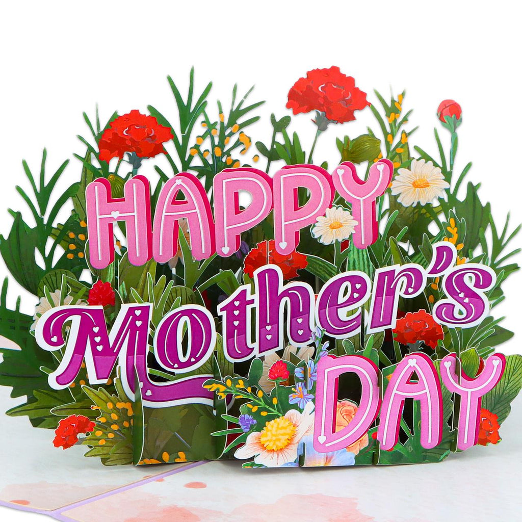 FaCraft Pop Up Mothers Day Cards - Large 8x6 4-Layer 3D Flower Garden & Butterfly Centerpiece for Mom - Handmade Happy Mother’s Day Card with White Pearlescent Envelope, Writing Note, Seal