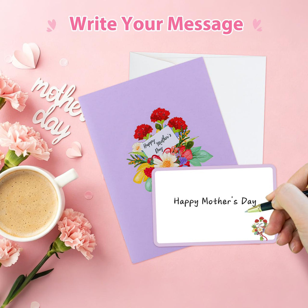 FaCraft Pop Up Mothers Day Cards - Large 8x6 4-Layer 3D Flower Garden & Butterfly Centerpiece for Mom - Handmade Happy Mother’s Day Card with White Pearlescent Envelope, Writing Note, Seal