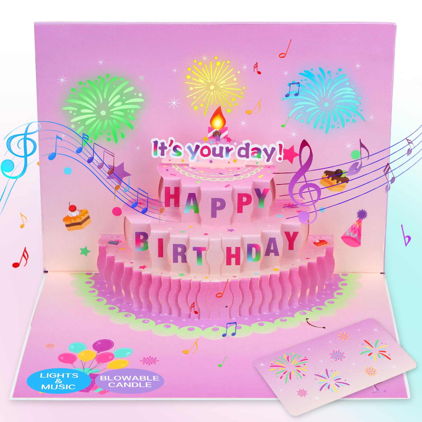 FaCraft Dinosaur Musical Birthday Cards for Kids - Music and Lights 3D T-Rex Handmade Pop Up Birthday Cards with Envelope, Blank Insert, Bday Gift for Boys Girls Son Daughter Grandson Toddler Nephew