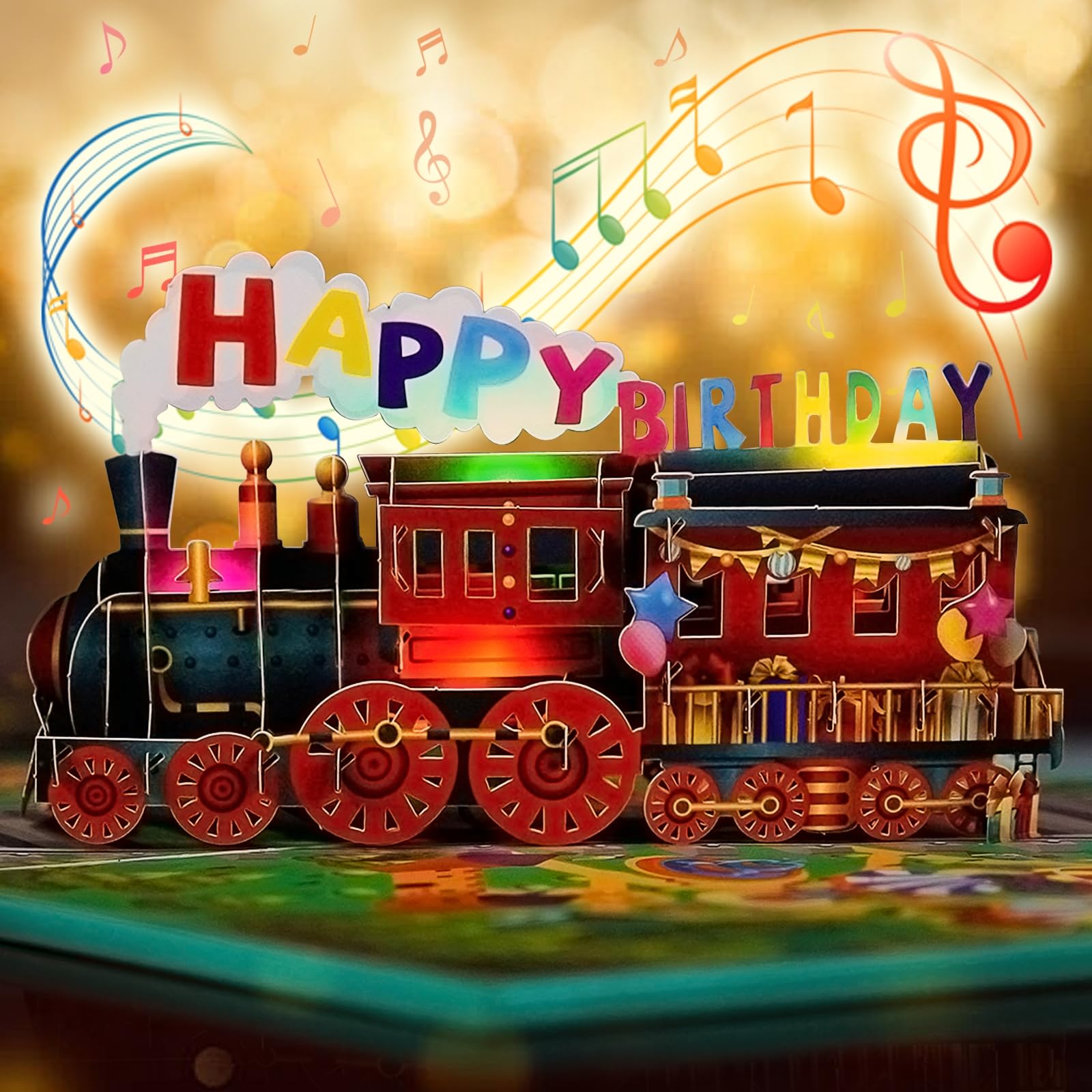 FaCraft Dinosaur Musical Birthday Cards for Kids - Music and Lights 3D T-Rex Handmade Pop Up Birthday Cards with Envelope, Blank Insert, Bday Gift for Boys Girls Son Daughter Grandson Toddler Nephew