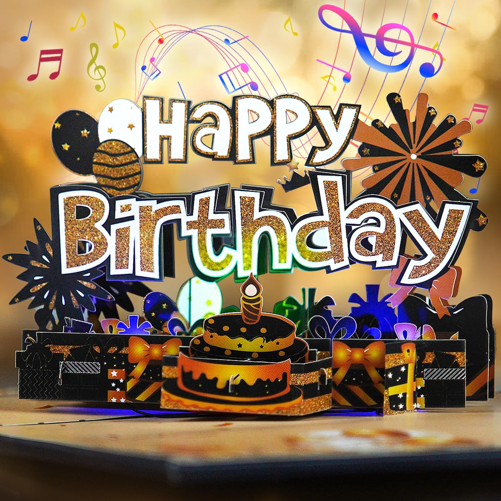 FaCraft Dinosaur Musical Birthday Cards for Kids - Music and Lights 3D T-Rex Handmade Pop Up Birthday Cards with Envelope, Blank Insert, Bday Gift for Boys Girls Son Daughter Grandson Toddler Nephew