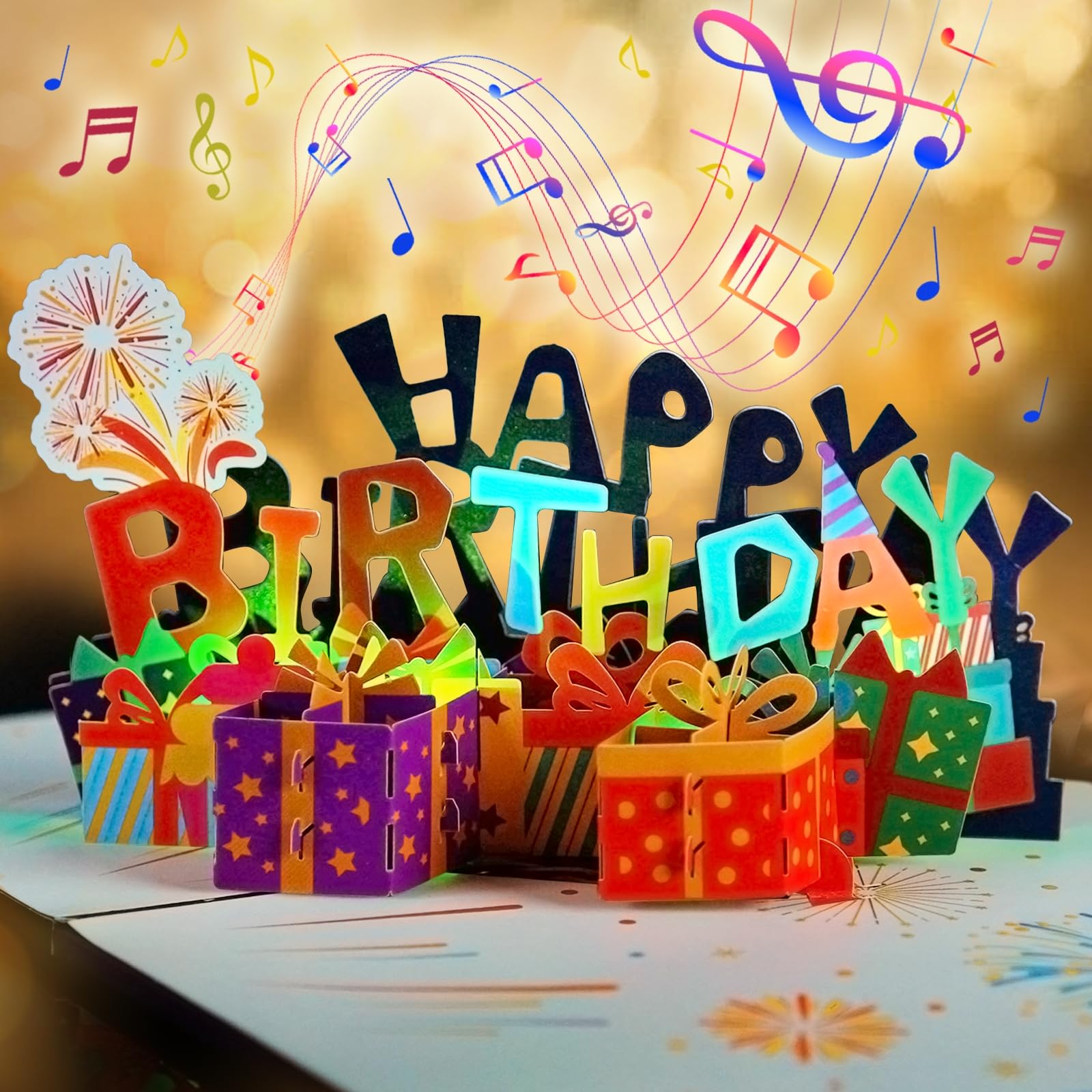 FaCraft Dinosaur Musical Birthday Cards for Kids - Music and Lights 3D T-Rex Handmade Pop Up Birthday Cards with Envelope, Blank Insert, Bday Gift for Boys Girls Son Daughter Grandson Toddler Nephew