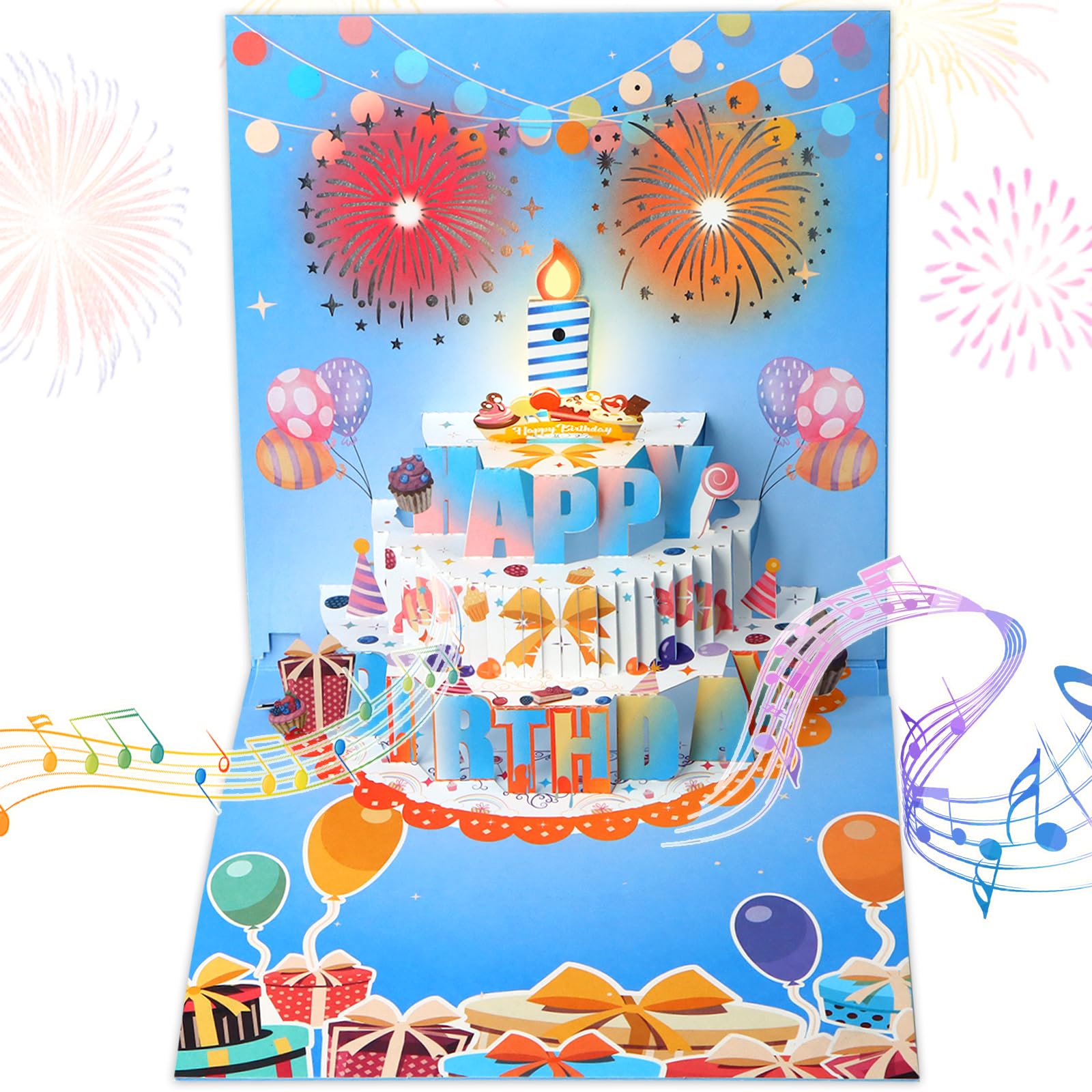 FaCraft Dinosaur Musical Birthday Cards for Kids - Music and Lights 3D T-Rex Handmade Pop Up Birthday Cards with Envelope, Blank Insert, Bday Gift for Boys Girls Son Daughter Grandson Toddler Nephew